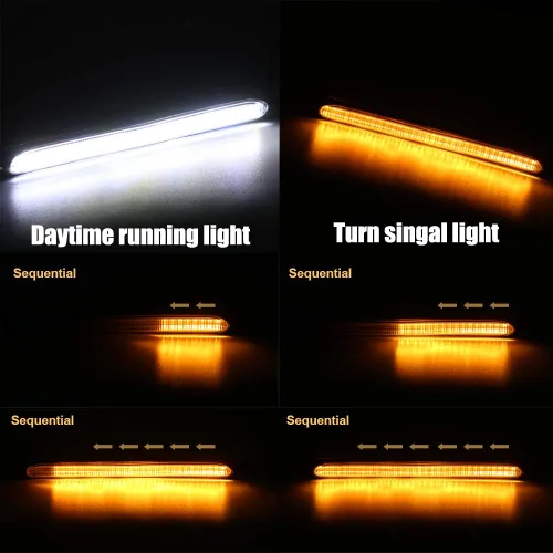 Miniatura 5 de 2 luces LED universales DRL para circulación diurna para automóvil, tira de faros delanteros secuenciales, luz de señal de giro blanco amarillo