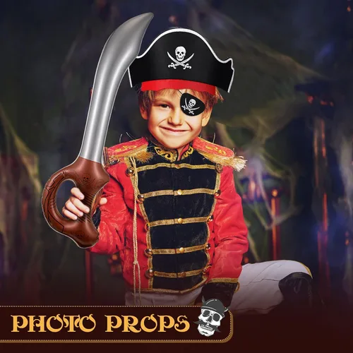 Miniatura 5 de Charniol Juego de fiesta pirata de fieltro, sombreros de pirata, parches para ojos de pirata, espadas inflables, carnaval, suministros de fiesta