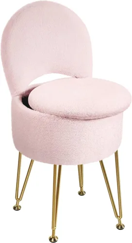 Miniatura 15 de GREENSTELL Taburete pequeño de tocador con almacenamiento y respaldo plegable, 13 x 13 x 17.7 pulgadas, otomana suave de piel sintética para Blanco
