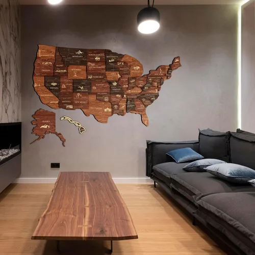 Miniatura 6 de JustLikeWood Rompecabezas de madera 3D de mapa de Estados Unidos de 16 x 9 ″ con los estados y capitales, decoraciones del 4 de julio, mapa de viaje