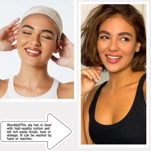 Miniatura 3 de Gorra de silicona de encaje para mujer, banda de agarre ajustable, gorra sin pegamento para encaje y pelucas de una sola parte superior (beige, L)