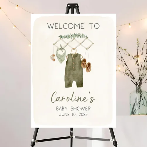 Miniatura 25 de Letrero de bienvenida con foto editable para baby shower, letrero moderno para baby shower, letrero con nombre personalizado para niño o niña