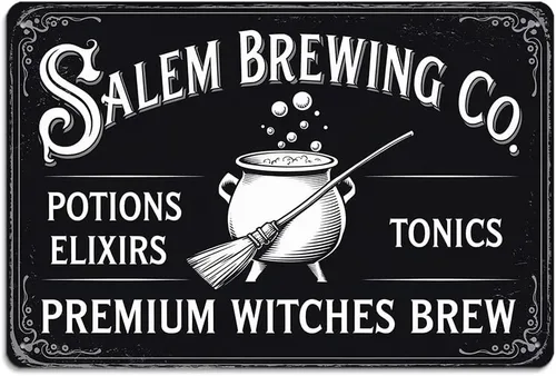 Miniatura 8 de Letrero de metal vintage con texto en inglés «Witches Brew Potion Shop», 8 x 12 pulgadas, diseño de bruja gótica, para porche, pubs, cafetería