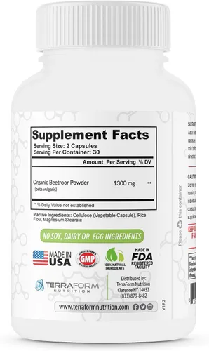 Miniatura 9 de Extracto de remolacha roja, 1300 mg por porción, suplemento de remolacha en polvo, 60 cápsulas, 1 mes, apto para veganos, fabricado en Estados Unidos