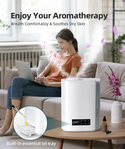 Miniatura 5 de BREEZOME - Humidificador de 6L para recámara, habitación grande y difusor de aceite esencial, humidificador ultrasónico de llenado superior y niebla