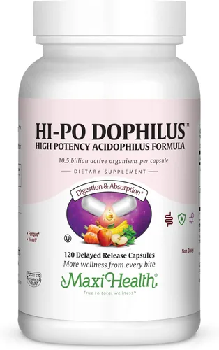 Maxi Health HI-PO Dophilus Probióticos Acidophilus de alta potencia, 120 unidades