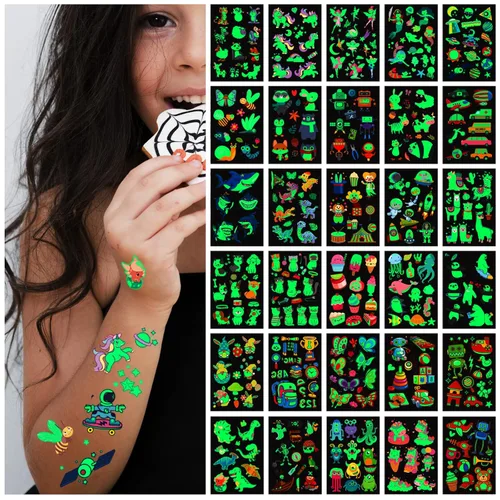 Awinmay 400 tatuajes luminosos para niños, calcomanías de tatuaje temporales de estilos mixtos, tatuajes que brillan en la oscuridad para niños y