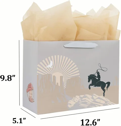 Miniatura 3 de ysmile Bolsa de regalo de vaquero para hombres y niños, bolsa de papel grande de 13 pulgadas, pañuelo, individual 1 paquete