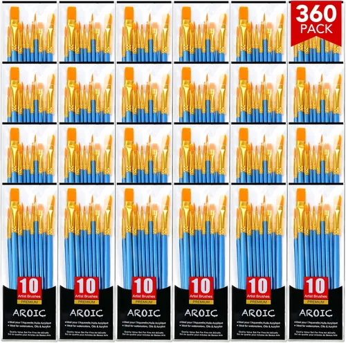 Miniatura 25 de AROIC Pinceles de pintura acrílica, 6 paquetes/60 piezas, juego de pinceles de nailon para pintura al óleo para acuarela, kits profesionales de Rosa
