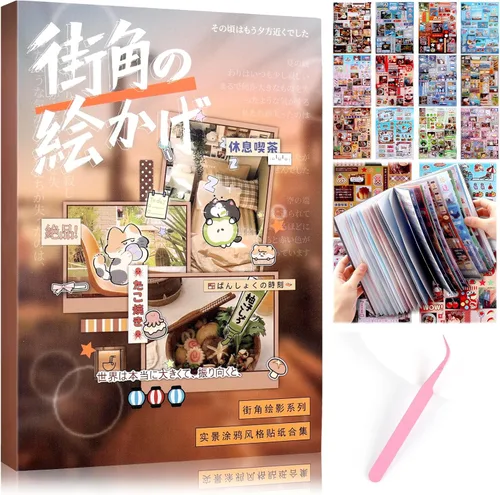 Miniatura 11 de Tmtains 45 hojas de calcomanías japonesas para álbumes de recortes, suministros de diario basura Heisei, más de 800 piezas de calcomanías coreanas