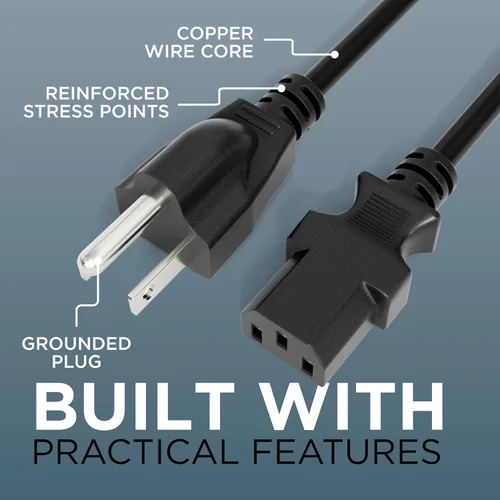Miniatura 6 de Cable de alimentación de CA de 3 clavijas para computadora, médico, servidor y escritorio, cable de alimentación de 3 clavijas de 1 pie - Cable