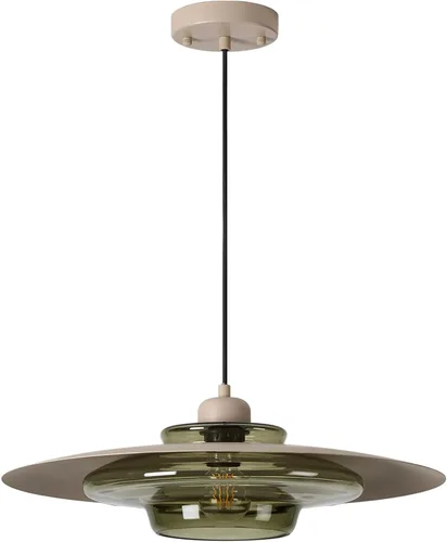 Miniatura 2 de TeHenoo Lámpara colgante moderna, pantalla marrón claro, lámpara de cristal transparente verde oscuro, iluminación colgante ajustable de mediados