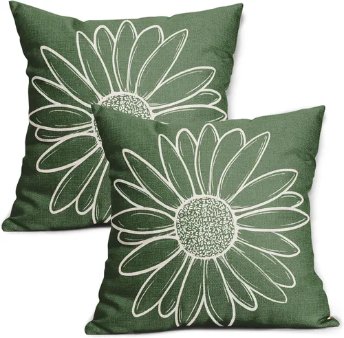 Miniatura 23 de Juego de 2 fundas de almohada de plantas verdes de 18 x 18 pulgadas, diseño de hojas de helecho botánico verde salvia, primavera, verano, vintage