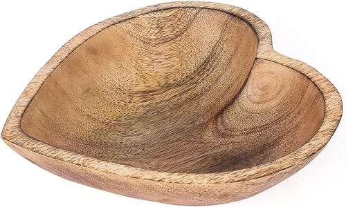 Miniatura 24 de WitnyStore Cuenco en forma de corazón de 6 pulgadas, funcional y coleccionable, cuenco de madera hecho a mano para servir frutos secos, postres
