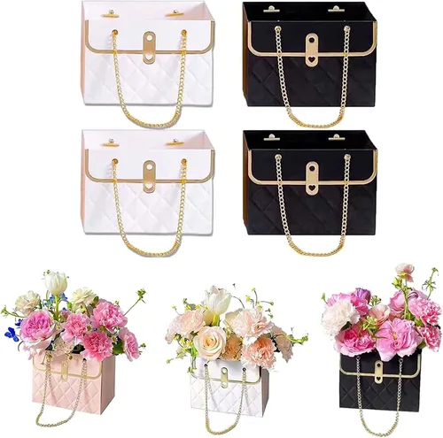 Miniatura 8 de Caja de regalo de papel de flores con cadena de metal, cajas de flores portátiles, cajas para arreglos florales, cajas de flores para arreglos, 4