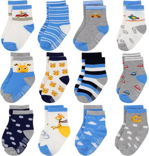 Miniatura 9 de Calcetines antideslizantes para bebé, 12 pares de calcetines de agarre de algodón, calcetines de agarre para bebé niño