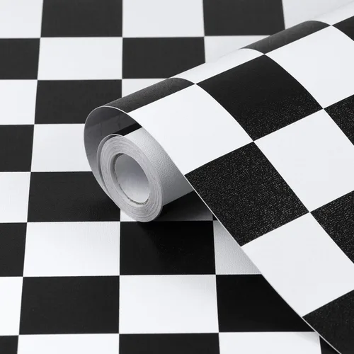 Amiya Papel tapiz a cuadros para despegar y pegar, papel de contacto de mosaico blanco y negro de 17.3 x 80 pulgadas, moderno papel de pared