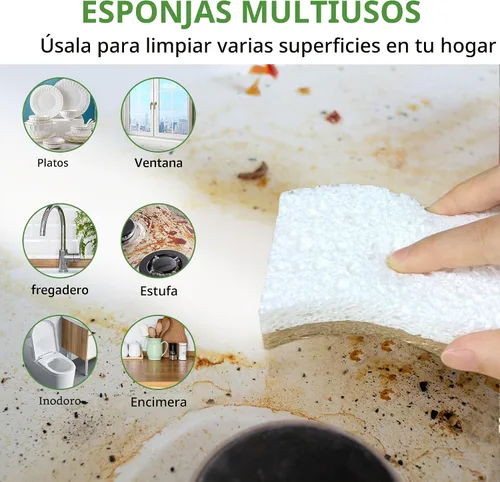 Miniatura 6 de Paquete de 9 esponjas de cocina naturales biodegradables – Esponja compostable de celulosa y nuez de coco – Esponjas ecológicas sostenibles