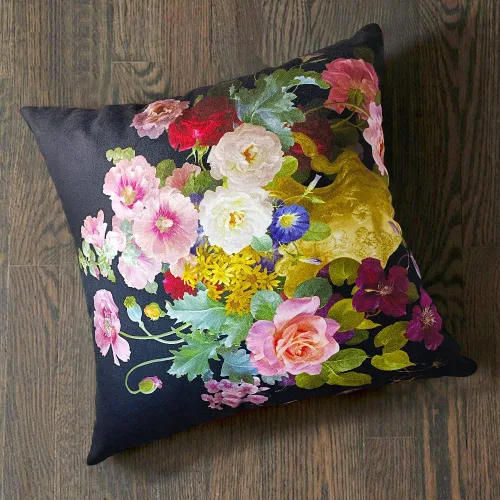 Miniatura 6 de Funda de cojín floral ligera de lujo, 18 x 18 pulgadas, pintura al óleo retro victoriana de doble cara, fondo negro, flor vibrante, funda de cojín