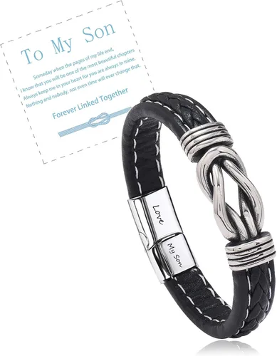 Pulsera de cuero trenzado con texto en inglés To My ManSonTo My GrandsonUncleBrotherBoyfriends con texto en inglés To My ManSonTo My