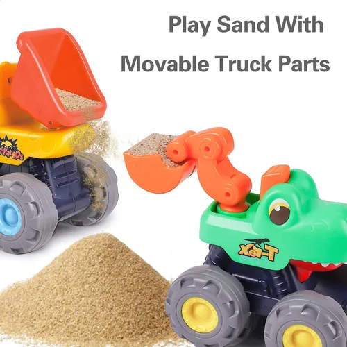 Miniatura 3 de iPlay, iLearn Juguete de camión monstruo de dinosaurio de 3 piezas, auto de tracción para bebé, camiones de construcción de dinosaurios Push Go