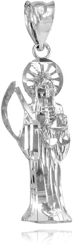 Collar con colgante católico de plata de ley 925 Nuestra Señora de la Santa Muerte, Nuestra Señora de la Santa Muerte, solo a elección de longitud
