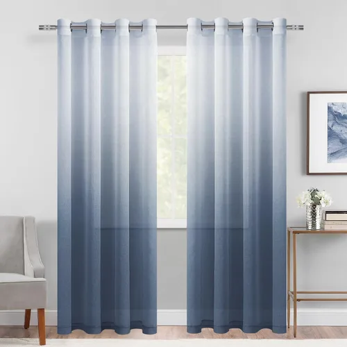 Miniatura 44 de DWCN Cortinas Transparentes Ombré - Cortinas de Lino Sintético con Gradiente Semi Voile con Ojales en la Parte Superior para Dormitorio y Sala