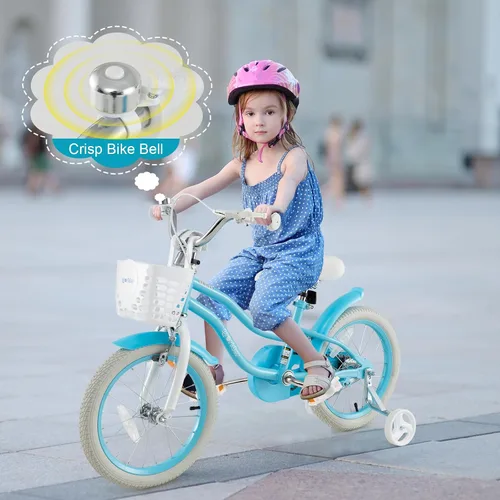 Miniatura 7 de BABY JOY Bicicleta para niños, 12, 14, 16, 18, 20 pulgadas, con asiento ajustable, cesta extraíble, freno de mano y freno de posavasos, ruedas