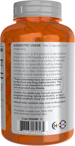 Miniatura 3 de NOW Foods Deportes, remolacha raíz vegetal, nutrición deportiva, apoyo del sistema inmunológico*, 550 MG, nitratos naturales, 180 cápsulas vegetales