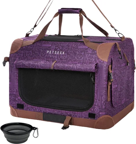 Miniatura 12 de Transportín para gatos extra grande de Petseek con lados blandos, portátil, para perros pequeños, para 2 gatos, 61 cm x 41.9 cm x 40.6 cm, diseño