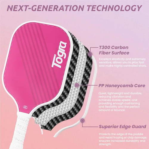 Miniatura 3 de TOGRA Palas de pickleball aprobadas por USAPA, juego de 2 palas de pickleball de fibra de carbono, ligeras raquetas de pickleball de grafito con 4
