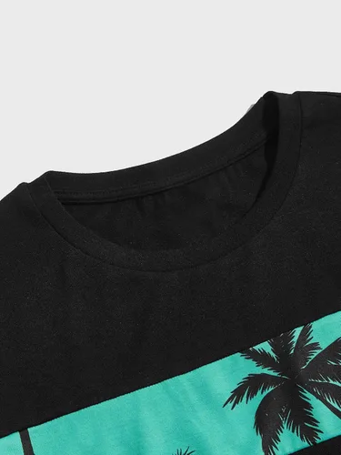 Miniatura 4 de SOLY HUX Conjunto de 2 piezas para hombre con estampado gráfico de letras, camiseta de manga corta y pantalones cortos con cordón en la cintura