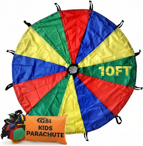 Miniatura 8 de GSi Paracaídas de juego para niños, paracaídas arcoíris, juego de tienda de campaña para niños, para gimnasia, juego cooperativo y actividades