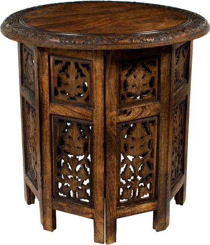 Mesa auxiliar decorativa de madera maciza, mesa auxiliar plegable vintage bohemia tallada a mano, espacios pequeños, entrada, granja, sala de estar,