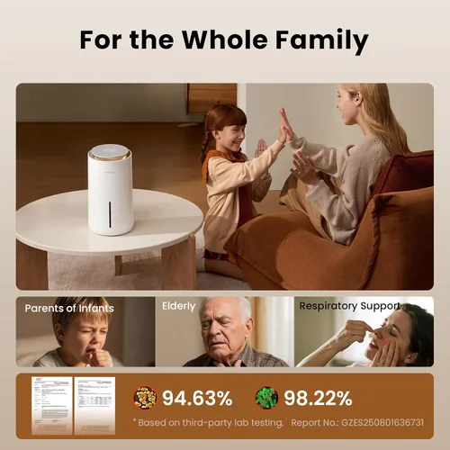 Miniatura 9 de Provirtec Humidificador evaporativo MistFree para dormitorio, 3 L, sin polvo blanco para personas sensibles, control automático de humedad, funciona