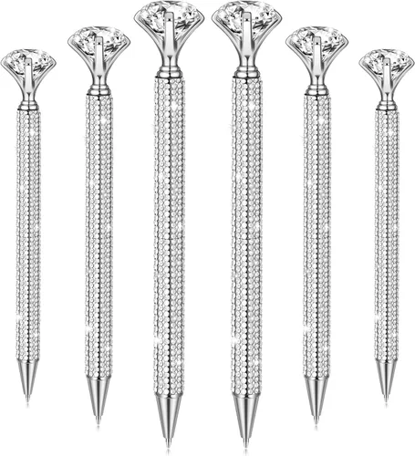 Miniatura 7 de Jeyiour 6 bolígrafos de diamantes grandes con diamantes de imitación de cristal brillante de metal con purpurina de diamante, bolígrafos de bola