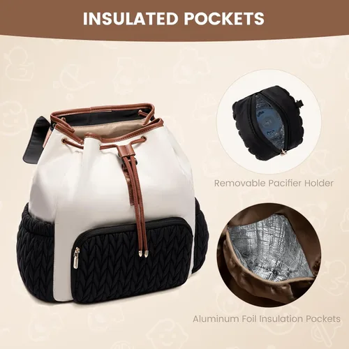Miniatura 6 de LOVEVOOK Mochila para pañales, bolsa de bebé pequeña, bonita bolsa de pañales para bebé, elegante bolsa de viaje resistente al agua para mamá, Negro