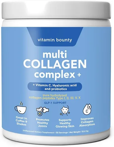 Vitamin Bounty Péptidos de colágeno múltiple en polvo para hombres y mujeres (Complejo Plus) – 5 tipos de proteína de colágeno hidrolizada –