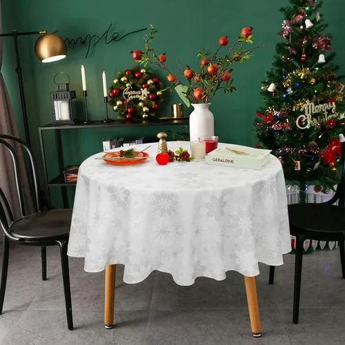 Miniatura 2 de Mantel de Navidad, mantel de copo de nieve gris y blanco, mantel impermeable de Navidad gris para comedor, cocina, vacaciones de invierno, funda