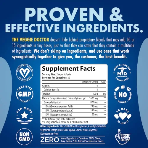 Miniatura 2 de Suplemento de Omega 3 vegano – Omega 3 de algas con DHA EPA DPA – Cápsulas veganas de algas – Alternativa al aceite de pescado – Fórmula de aceite