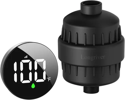 Tem8(R7Pro) Accesorio de filtro de ducha de baño con pantalla de temperatura inalámbrica | Purificador de agua dura 99.99% elimina cloro y metales