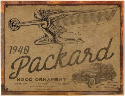 Homebody Accents Cartel de metal de patente Packard 1940 con marco de madera, vintage, auto clásico, Steampunk, Den Décor, oficina en recuperado,