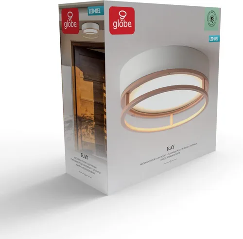 Miniatura 9 de GLOBE Electric 66000038 18.5W Lámpara de techo empotrable LED integrada para interior y exterior, blanco mate, acento en tono madera, mejoras