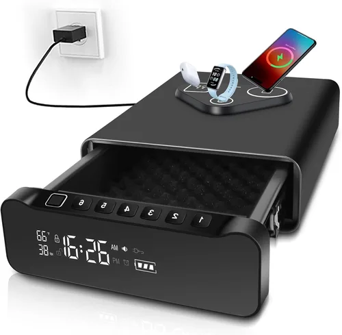 Miniatura 8 de FTOP - Caja fuerte biométrica para armas con huellas dactilares, reloj seguro para pistolas con carga inalámbrica 3 en 1 para reloj y teléfono