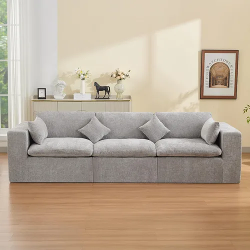 Miniatura 14 de Sofá modular sin hueso de 115 pulgadas, sofá modular modular con otomana, tapizado de gran tamaño, convertible, cómodo sofá de felpilla de 4 plazas