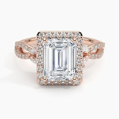 Miniatura 5 de IGI Anillo de compromiso de diamantes creados en laboratorio de excelente talla esmeralda blanca de 3.43 quilates con marquesa de acento y diamantes