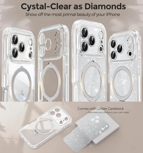 Miniatura 5 de Funda magnética de privacidad para iPhone 17 Pro Max [Cartulina con purpurina para bricolaje] [Soporte magnético invisible] Protector de pantalla