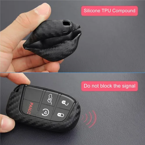Miniatura 3 de Compatible con Jeep Key Fob Funda con llavero de cuero TPU suave protección para llave Grand Cherokee Renegade Chrysler 200 300 Dodge RAM Durango