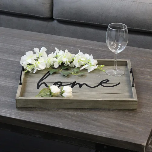 Miniatura 50 de Elegant Designs HG2000-AHH Margarita Drinks Lime Bar Kitchen Wetbar Bandeja Decorativa de Madera para Servir con Asas, 15.50" x 12", Aqua Wash Happy