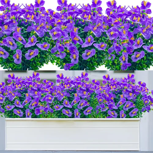 Miniatura 11 de 8 paquetes de flores artificiales para exteriores, resistentes a los rayos UV, flores de plástico sintético para exteriores, patio, jardín, porche